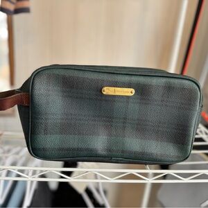 Vintage POLO RALPH LAUREN Blackwatch Green Plaid Leather Toiletries Bag Dopp Kit